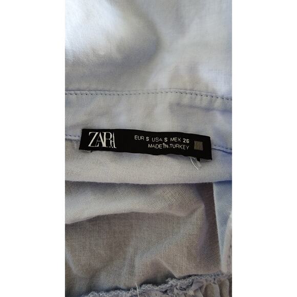 ZARA Embroidered Mini Popover Shirt Dress Eyelet Neckline Light Blue Size Small - Picture 5 of 6
